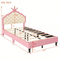 Twin Size Pink And Cream Fantasy Princess Bed With Tufted Headboard In PU Leather