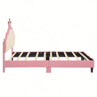 Twin Size Pink And Cream Fantasy Princess Bed With Tufted Headboard In PU Leather