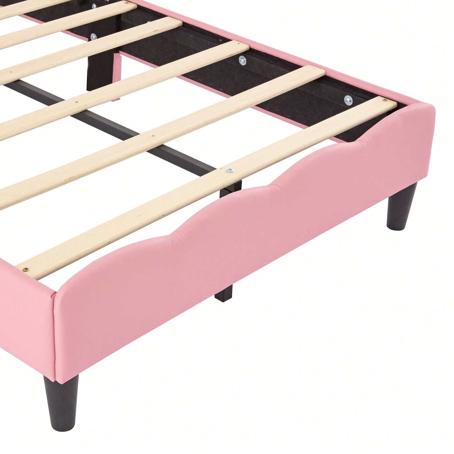 Twin Size Pink And Cream Fantasy Princess Bed With Tufted Headboard In PU Leather