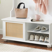 Stylish Entryway Hall Tree With Storage Bench And Rattan Door, Shoe Rack Organizer, 40.16"W*18.58"D*64.17"H