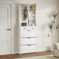 3-Door Shoe Cabinet With 2 Drawers And Hanger Spacious Storage Solution White