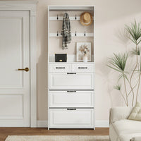 3-Door Shoe Cabinet With 2 Drawers And Hanger Spacious Storage Solution White