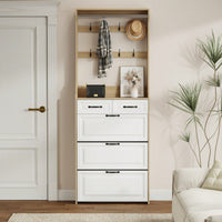 3-Door Shoe Cabinet With 2 Drawers And Hanger Spacious Storage Solution White