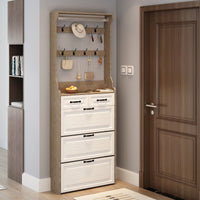 3-Door Shoe Cabinet With 2 Drawers And Hanger Spacious Storage Solution White