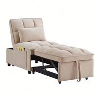 4 In 1 Multi-Function Sofa Bed With Storage Pockets Adjustable Backrest And Pillows Convertible Chaise Lounge In Black