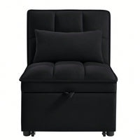 4 In 1 Multi-Function Sofa Bed With Storage Pockets Adjustable Backrest And Pillows Convertible Chaise Lounge In Black