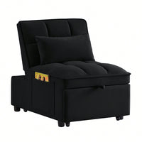 4 In 1 Multi-Function Sofa Bed With Storage Pockets Adjustable Backrest And Pillows Convertible Chaise Lounge In Black