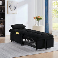 4 In 1 Multi-Function Sofa Bed With Storage Pockets Adjustable Backrest And Pillows Convertible Chaise Lounge In Black