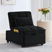 4 In 1 Multi-Function Sofa Bed With Storage Pockets Adjustable Backrest And Pillows Convertible Chaise Lounge In Black