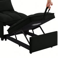 4 In 1 Multi-Function Sofa Bed With Storage Pockets Adjustable Backrest And Pillows Convertible Chaise Lounge In Black