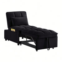 4 In 1 Multi-Function Sofa Bed With Storage Pockets Adjustable Backrest And Pillows Convertible Chaise Lounge In Black