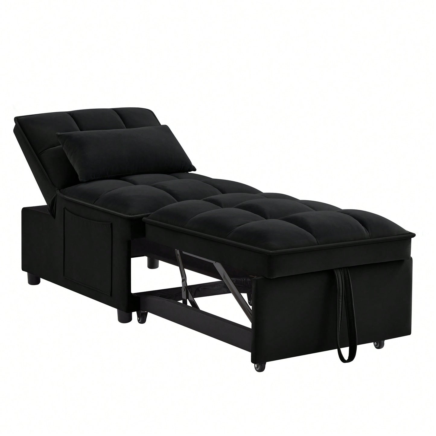 4 In 1 Multi-Function Sofa Bed With Storage Pockets Adjustable Backrest And Pillows Convertible Chaise Lounge In Black