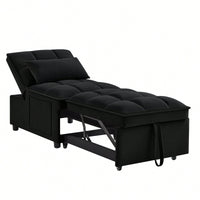 4 In 1 Multi-Function Sofa Bed With Storage Pockets Adjustable Backrest And Pillows Convertible Chaise Lounge In Black