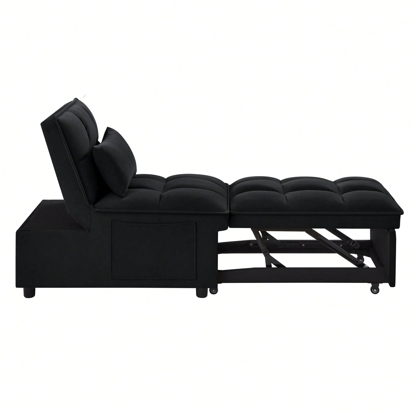 4 In 1 Multi-Function Sofa Bed With Storage Pockets Adjustable Backrest And Pillows Convertible Chaise Lounge In Black