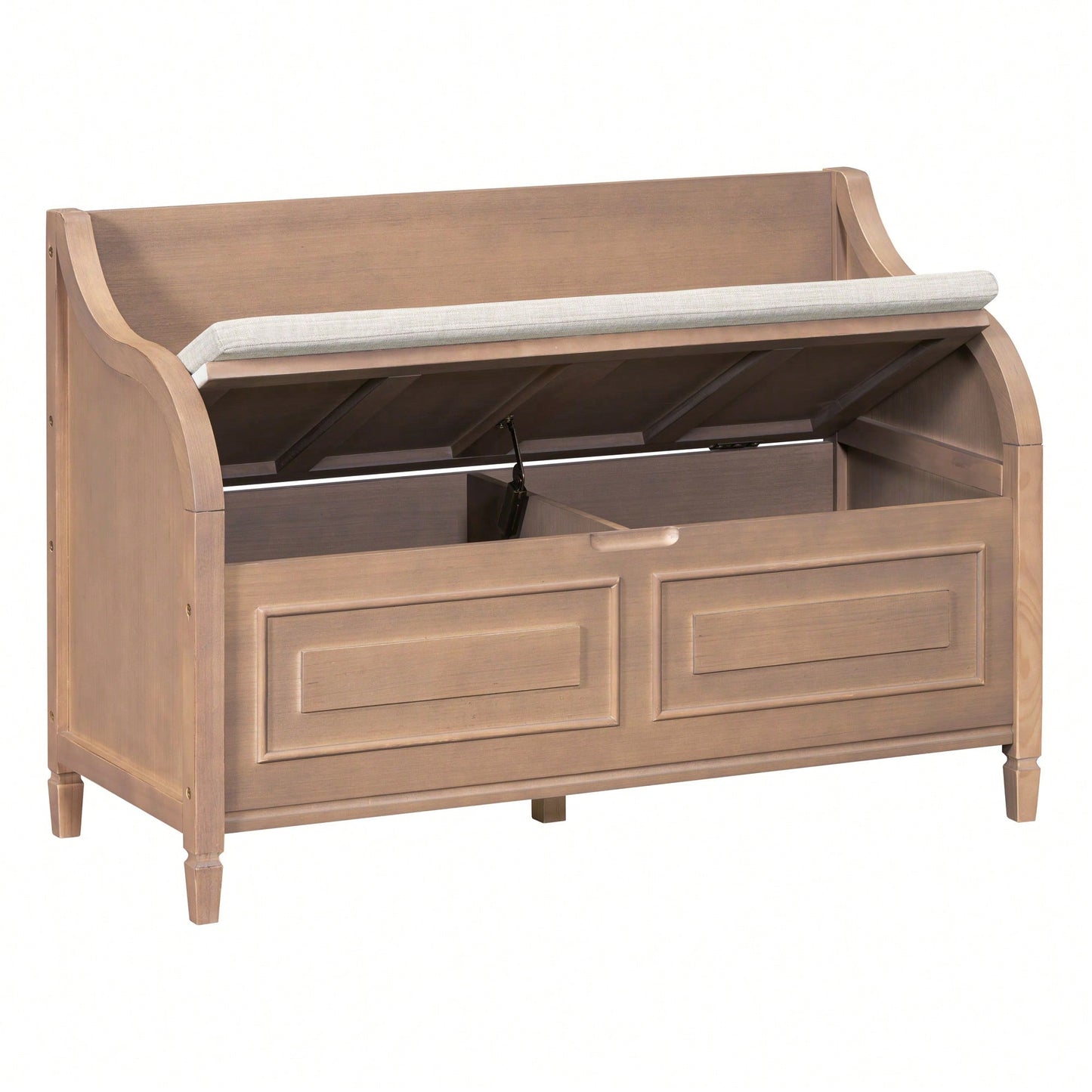 Rustic Solid Wood Entryway Storage Bench With Safety Hinge In Brown And Beige For Multifunctional Use