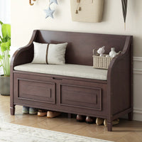 Rustic Solid Wood Entryway Storage Bench With Safety Hinge In Brown And Beige For Multifunctional Use