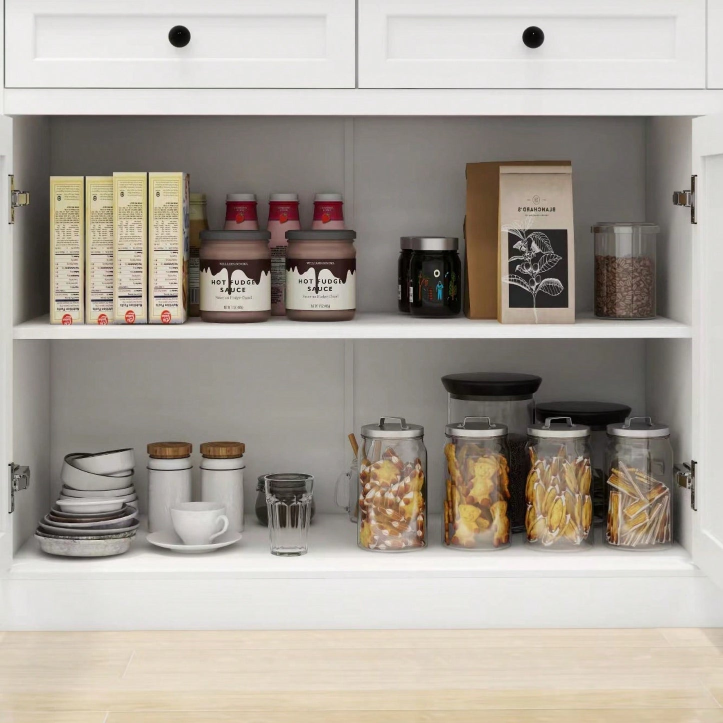 Elegant Farmhouse Buffet Cabinet With Storage, 3 Drawers And 3 Doors, Adjustable Shelves For Dining Room, Living Room, Kitchen, White Finish