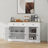 Elegant Farmhouse Buffet Cabinet With Storage, 3 Drawers And 3 Doors, Adjustable Shelves For Dining Room, Living Room, Kitchen, White Finish