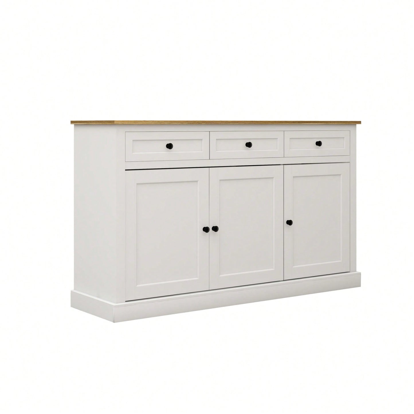 Elegant Farmhouse Buffet Cabinet With Storage, 3 Drawers And 3 Doors, Adjustable Shelves For Dining Room, Living Room, Kitchen, White Finish