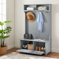 Modern Entryway Hall Tree With Shoe Rack And Coat Hooks Storage Bench Gray 40.16"W 18.58"D 64.17"H