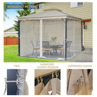 10x10 Feet Soft Top Metal Gazebo With Mosquito Net And Sunshade Curtains Heavy Duty Double Roof Canopy For Gardens Patios And Backyards