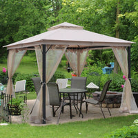 10x10 Feet Soft Top Metal Gazebo With Mosquito Net And Sunshade Curtains Heavy Duty Double Roof Canopy For Gardens Patios And Backyards