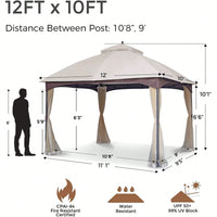 10x12 FT Soft Top Metal Gazebo with Mosquito Netting and Sunshade Curtains for Outdoor Use in Gardens Patios and Backyards Heavy Duty Design