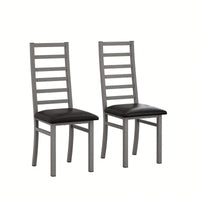 Stylish Set Of 2 Metal Dining Chairs With Steel Legs And PU Leather Seats High Back Armless Design For Kitchen And Living Room Black