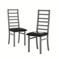 Stylish Set Of 2 Metal Dining Chairs With Steel Legs And PU Leather Seats High Back Armless Design For Kitchen And Living Room Black