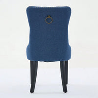 Set Of 2 Modern High-End Tufted Linen Dining Chairs With Wood Legs And Nailhead Trim -Black Fabric And Legs