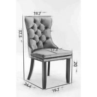 Set Of 2 Modern High-End Tufted Linen Dining Chairs With Wood Legs And Nailhead Trim -Black Fabric And Legs