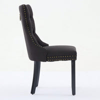 Set Of 2 Modern High-End Tufted Linen Dining Chairs With Wood Legs And Nailhead Trim -Black Fabric And Legs