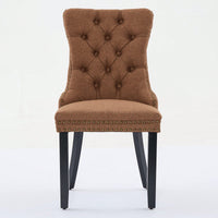 Set Of 2 Modern High-End Tufted Linen Dining Chairs With Wood Legs And Nailhead Trim -Black Fabric And Legs