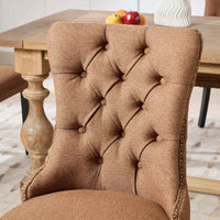Set Of 2 Modern High-End Tufted Linen Dining Chairs With Wood Legs And Nailhead Trim -Black Fabric And Legs
