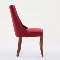 Set Of 2  Comfy Black Rayon Flocked Linen Dining Chairs With Curved Solid Wood Legs For Kitchen And Dining Room
