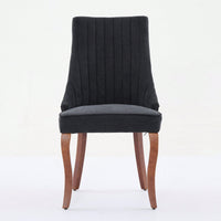 Set Of 2  Comfy Black Rayon Flocked Linen Dining Chairs With Curved Solid Wood Legs For Kitchen And Dining Room
