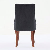 Set Of 2  Comfy Black Rayon Flocked Linen Dining Chairs With Curved Solid Wood Legs For Kitchen And Dining Room