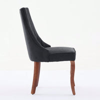 Set Of 2  Comfy Black Rayon Flocked Linen Dining Chairs With Curved Solid Wood Legs For Kitchen And Dining Room