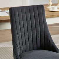 Set Of 2  Comfy Black Rayon Flocked Linen Dining Chairs With Curved Solid Wood Legs For Kitchen And Dining Room