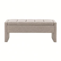 Upholstered Storage Bench For Bedroom And Living Room, Comfy Foot Rest Stool In Linen Grey Brown, Versatile Vanity And Coffee Table Seat