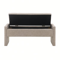 Upholstered Storage Bench For Bedroom And Living Room, Comfy Foot Rest Stool In Linen Grey Brown, Versatile Vanity And Coffee Table Seat