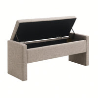 Upholstered Storage Bench For Bedroom And Living Room, Comfy Foot Rest Stool In Linen Grey Brown, Versatile Vanity And Coffee Table Seat