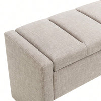 Upholstered Storage Bench For Bedroom And Living Room, Comfy Foot Rest Stool In Linen Grey Brown, Versatile Vanity And Coffee Table Seat