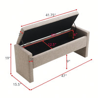 Upholstered Storage Bench For Bedroom And Living Room, Comfy Foot Rest Stool In Linen Grey Brown, Versatile Vanity And Coffee Table Seat