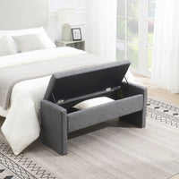 Upholstered Storage Bench For Bedroom And Living Room, Comfy Foot Rest Stool In Linen Grey Brown, Versatile Vanity And Coffee Table Seat