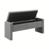 Upholstered Storage Bench For Bedroom And Living Room, Comfy Foot Rest Stool In Linen Grey Brown, Versatile Vanity And Coffee Table Seat