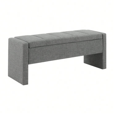 Upholstered Storage Bench For Bedroom And Living Room, Comfy Foot Rest Stool In Linen Grey Brown, Versatile Vanity And Coffee Table Seat