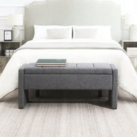 Upholstered Storage Bench For Bedroom And Living Room, Comfy Foot Rest Stool In Linen Grey Brown, Versatile Vanity And Coffee Table Seat