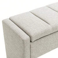 Upholstered Storage Bench For Bedroom And Living Room, Comfy Foot Rest Stool In Linen Grey Brown, Versatile Vanity And Coffee Table Seat