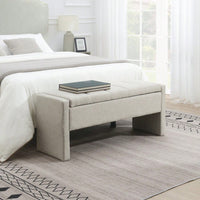 Upholstered Storage Bench For Bedroom And Living Room, Comfy Foot Rest Stool In Linen Grey Brown, Versatile Vanity And Coffee Table Seat